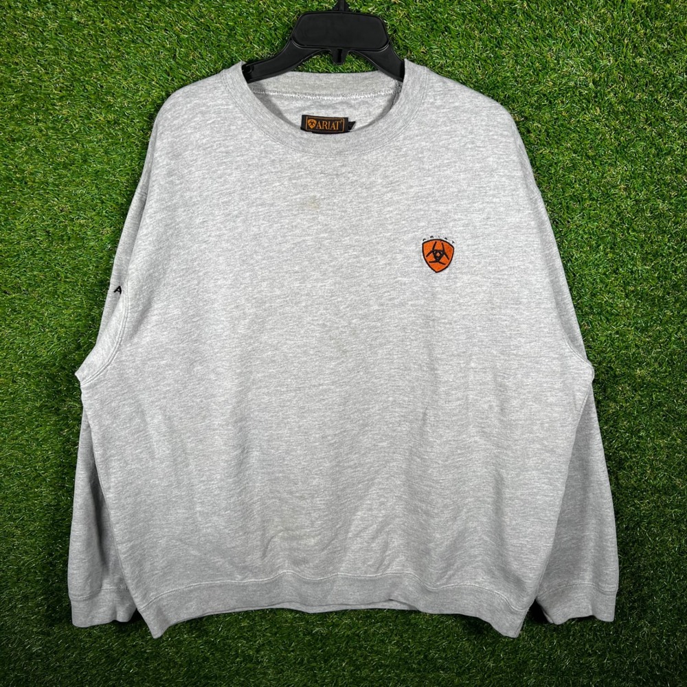 Ariat Mens XL Crewneck Sweatshirt Heather Gray‎ Embroidered Logo Pullover